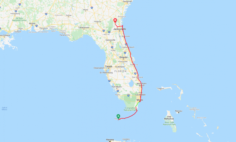 US Jacksonville to Key West Bike Route GPS