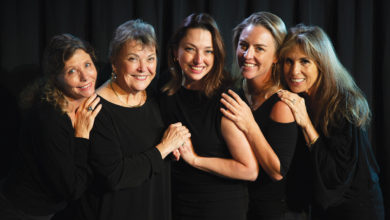 FIVE LESBIANS EATING A QUICHE cast includes (L) Caroline Taylor, Diane May, Jessica Newman, Samantha Laskey, and Donna Stabile. The show runs Jan 10-20 at the Key West Armory.
