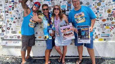 Just a few Friends, Key West event collaborators Paul Menta, Sean Krikorian, Jill Snodgrass & Jordan Upchurch in front of Shrimp Boat Sound Studios on Lazy Way in Key West