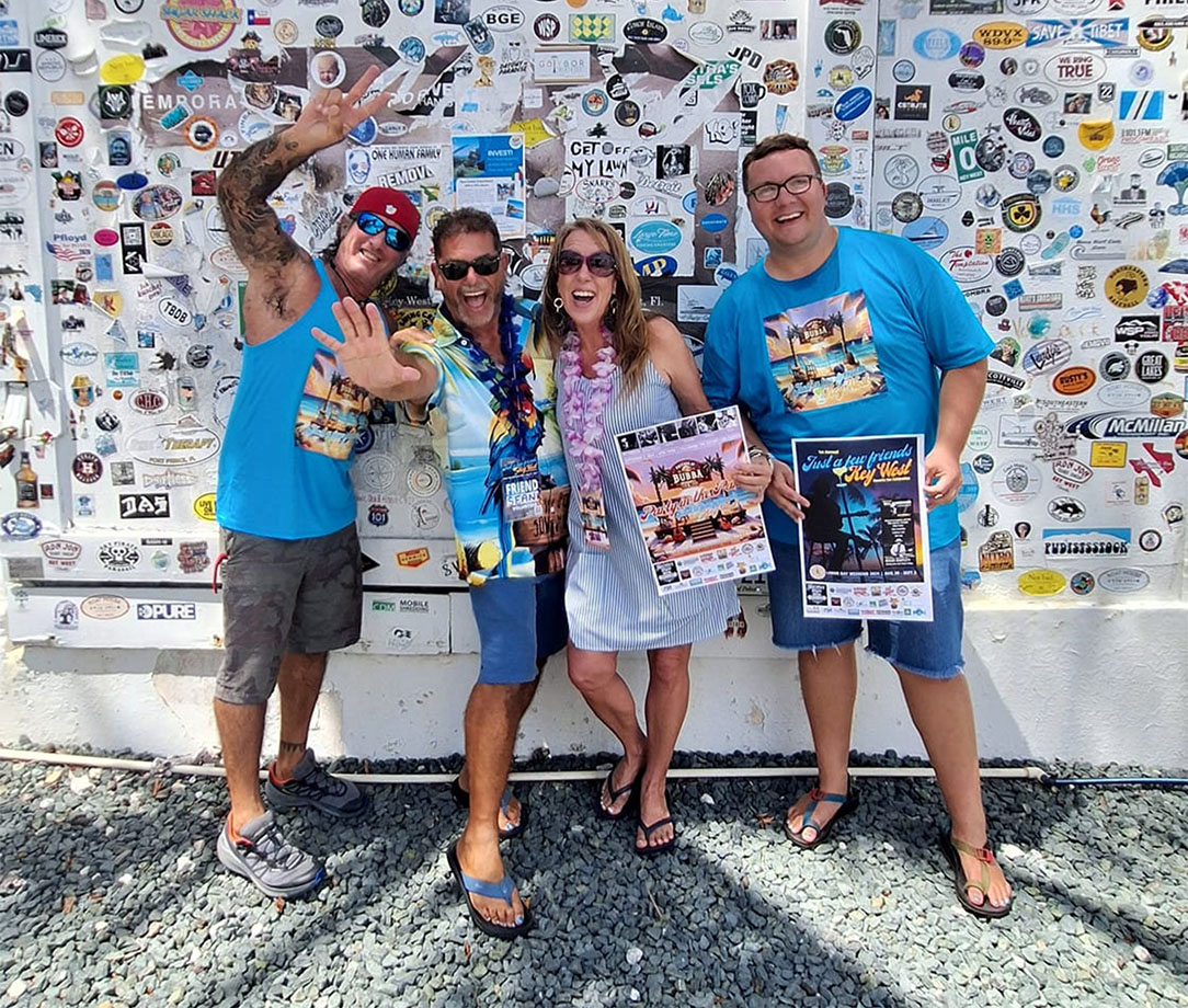 Just a few Friends, Key West event collaborators Paul Menta, Sean Krikorian, Jill Snodgrass & Jordan Upchurch in front ofShrimp Boat Sound Studios on Lazy Way in Key West